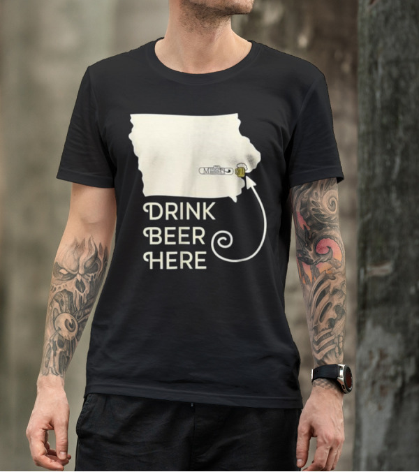 Drink Beer Here Missipi Brew Map State Outline With Mug T-Shirt