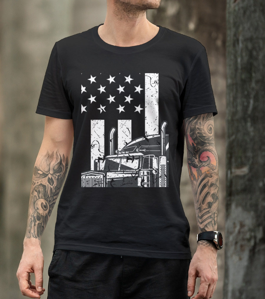 Vintage American Flag Truck Driver Patriotic Truck T-Shirt