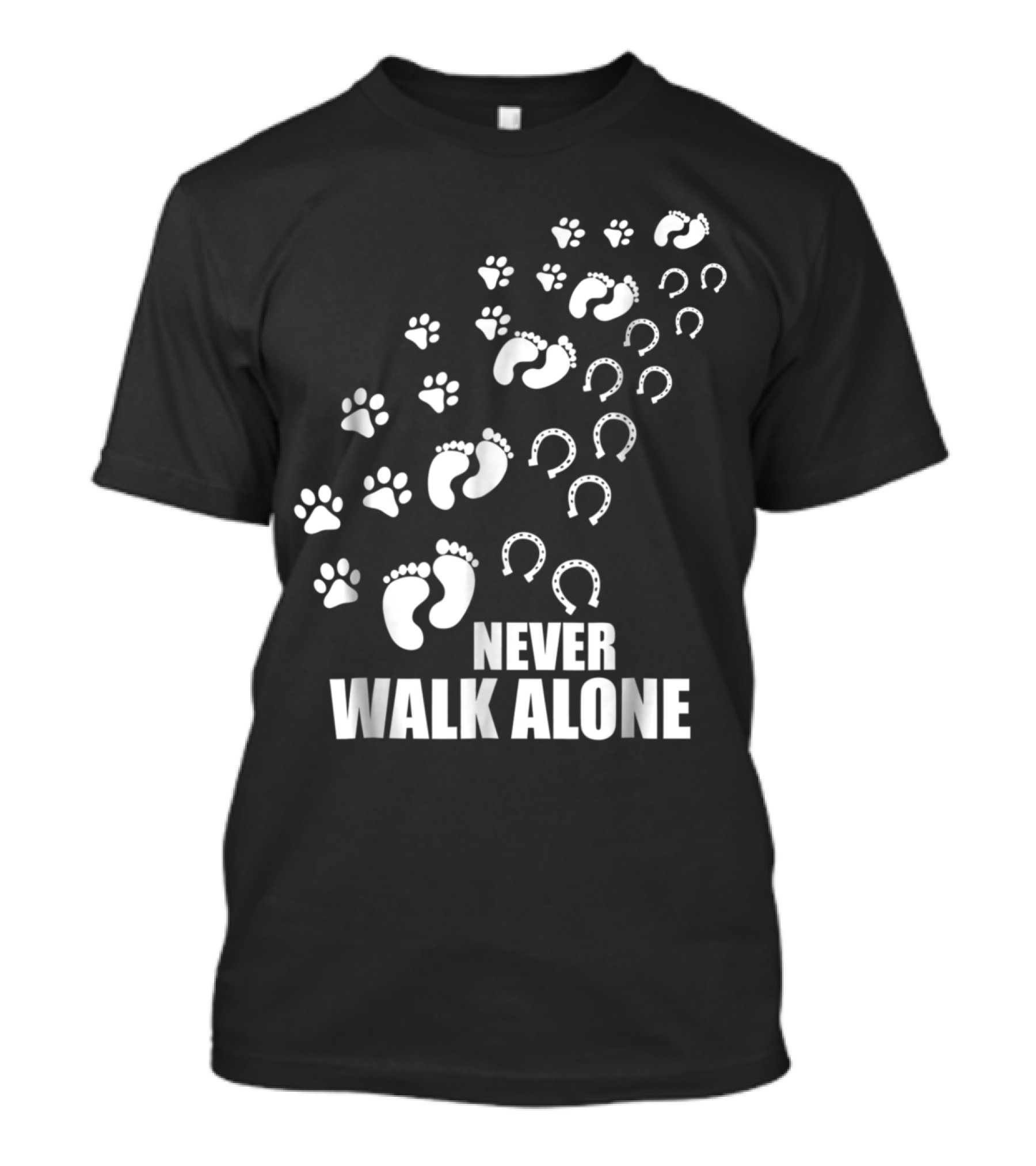Never Walk Alone Dog Paw Footprints Horseshoe T-Shirt