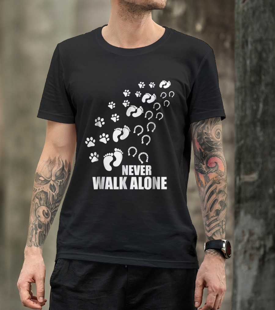 Never Walk Alone Dog Paw Footprints Horseshoe T-Shirt