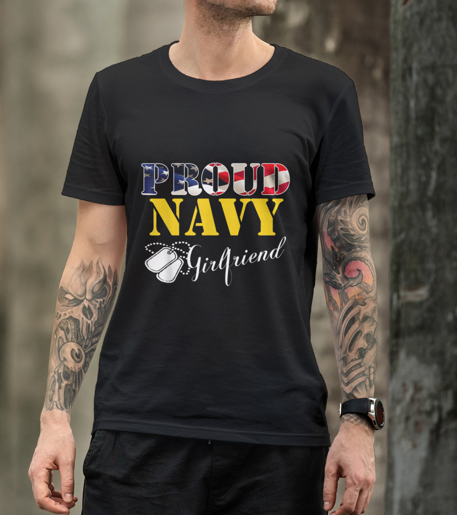 Proud Navy Girlfriend American Flag Dog Tags T-Shirt
