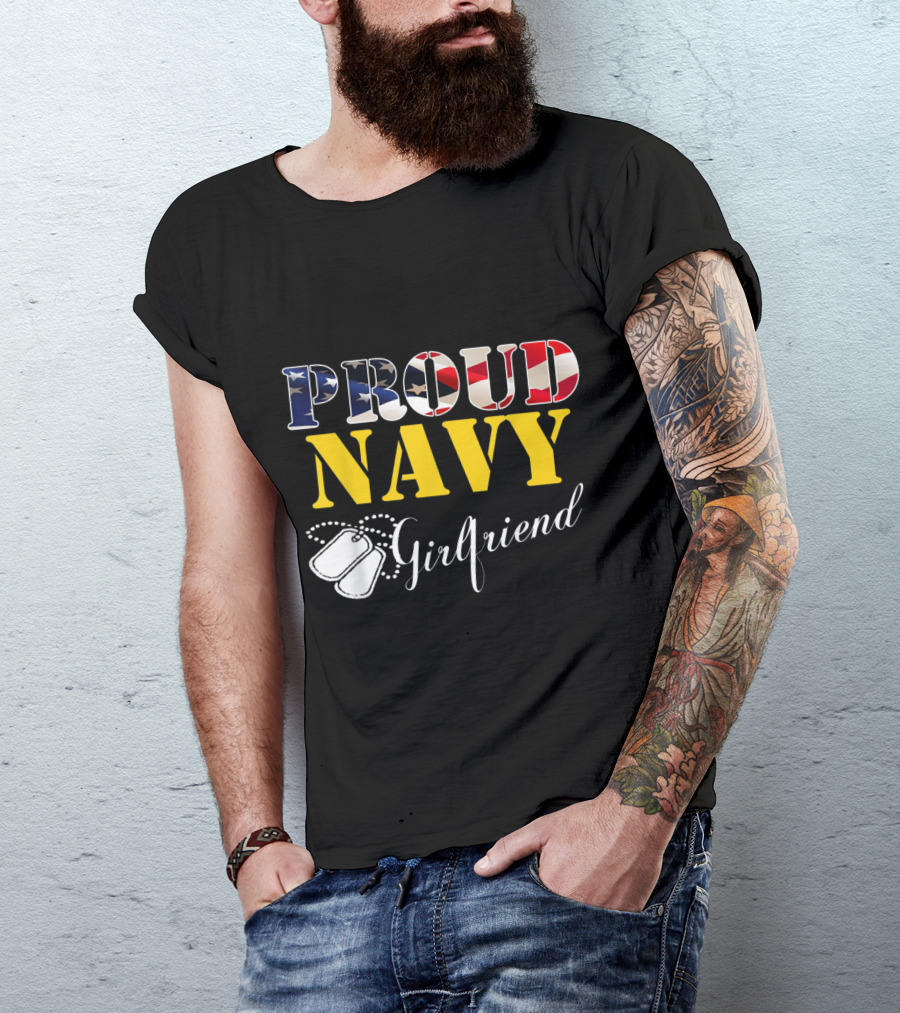 Proud Navy Girlfriend American Flag Dog Tags T-Shirt