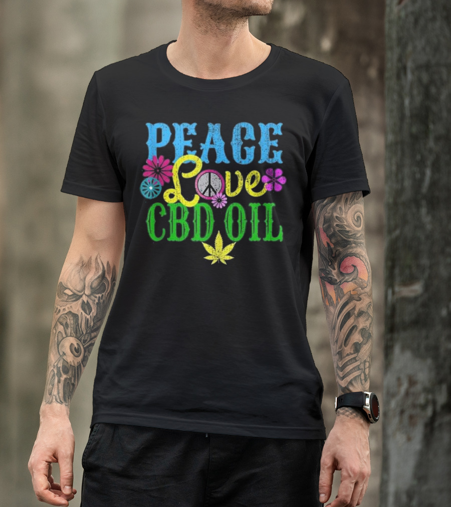 Peace Love CBD Oil Hemp Cannabis Medica Floral Symbols T-Shirt