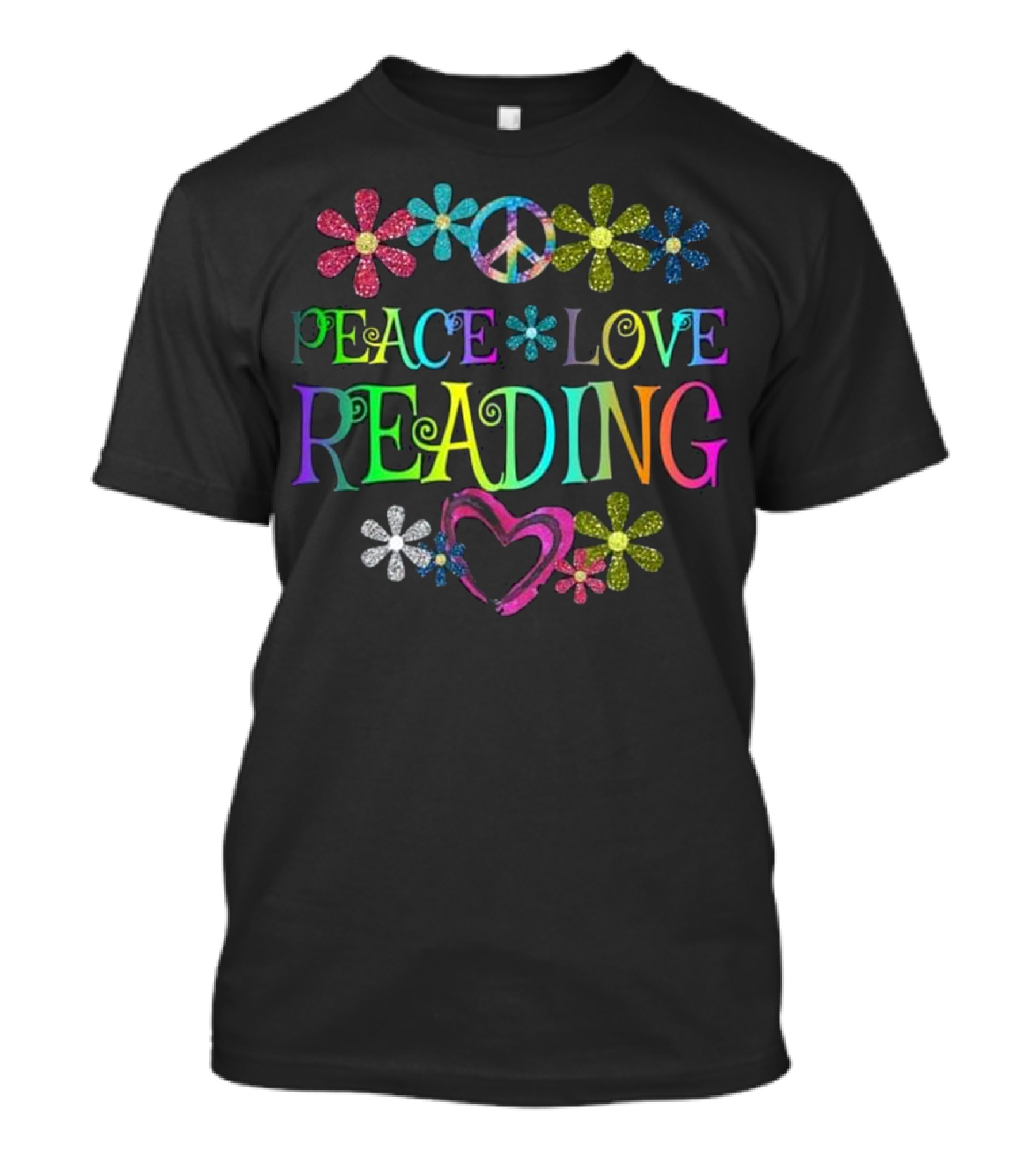 Peace Love Reading Colorful Floral Peace Sign And Heart Book Lovers T-Shirt