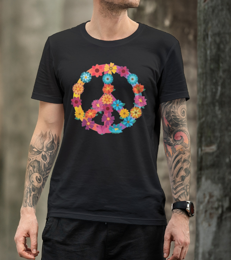 Peace Love Hippie Tie Dye Floral Peace Sign T-Shirt