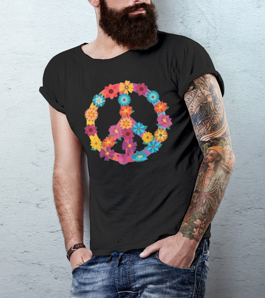Peace Love Hippie Tie Dye Floral Peace Sign T-Shirt