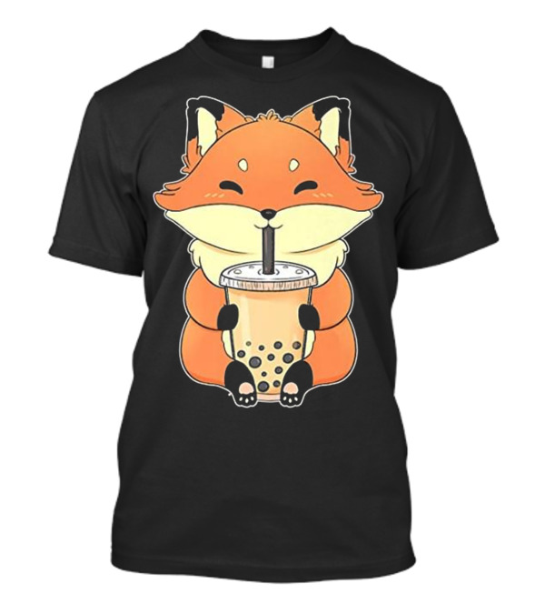 I Love Bubble Milk Tea Fox With Boba Drink T-Shirt