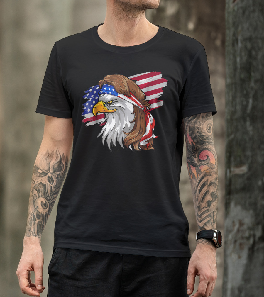 Eagle Mullet 4th Of July American Flag Bandana USA Patriotic T-Shirt