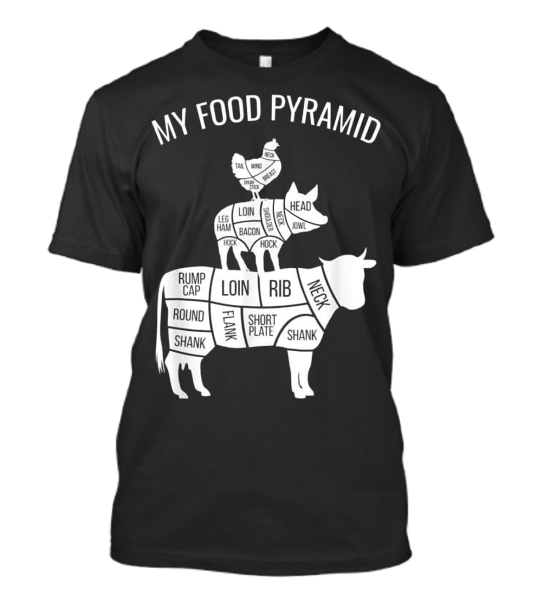 My Food Pyramid Cow Pig Chick Cuts Loin Bacon Rump Neck T-Shirt