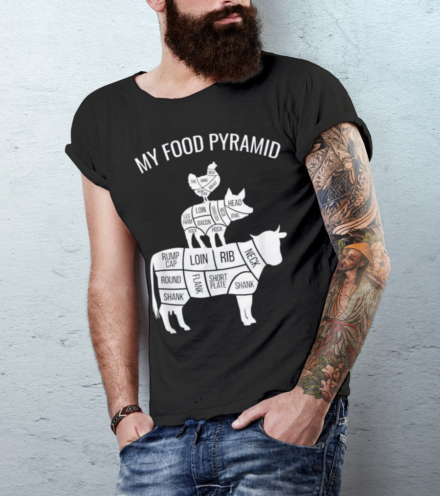 My Food Pyramid Cow Pig Chick Cuts Loin Bacon Rump Neck T-Shirt