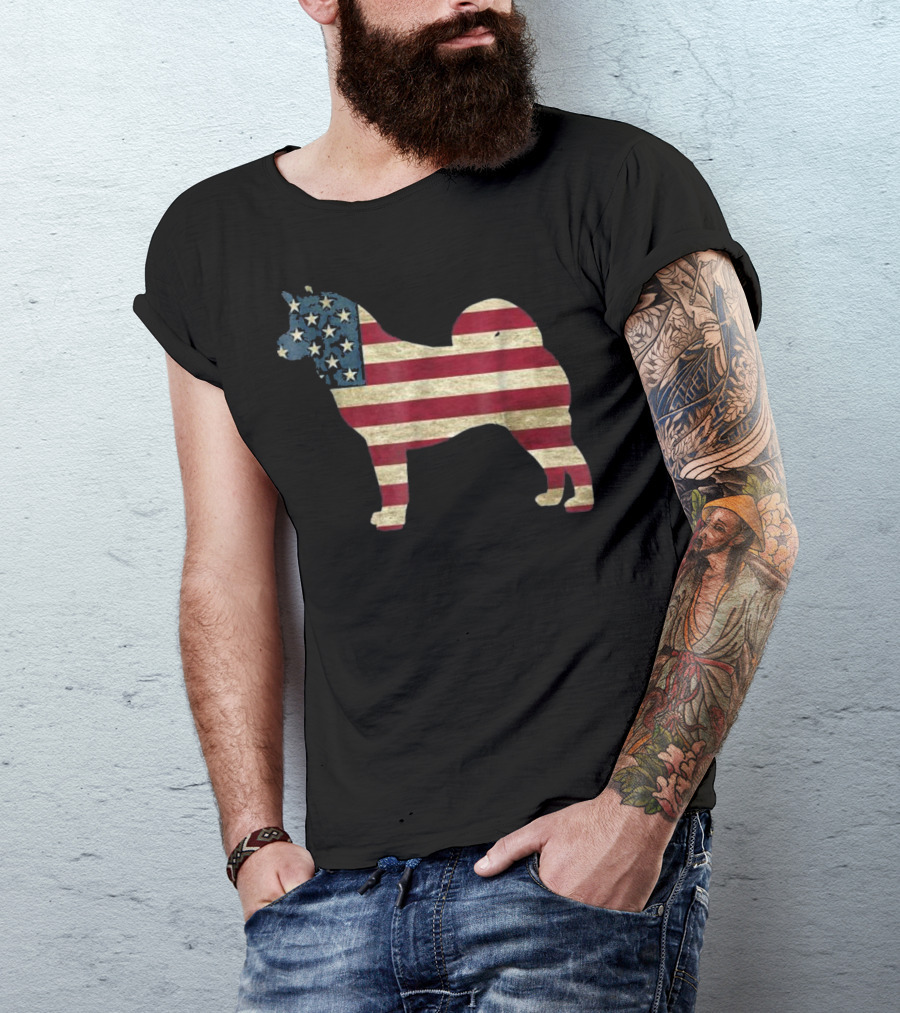 Akita Hound Dog Patriot Flag T-Shirt