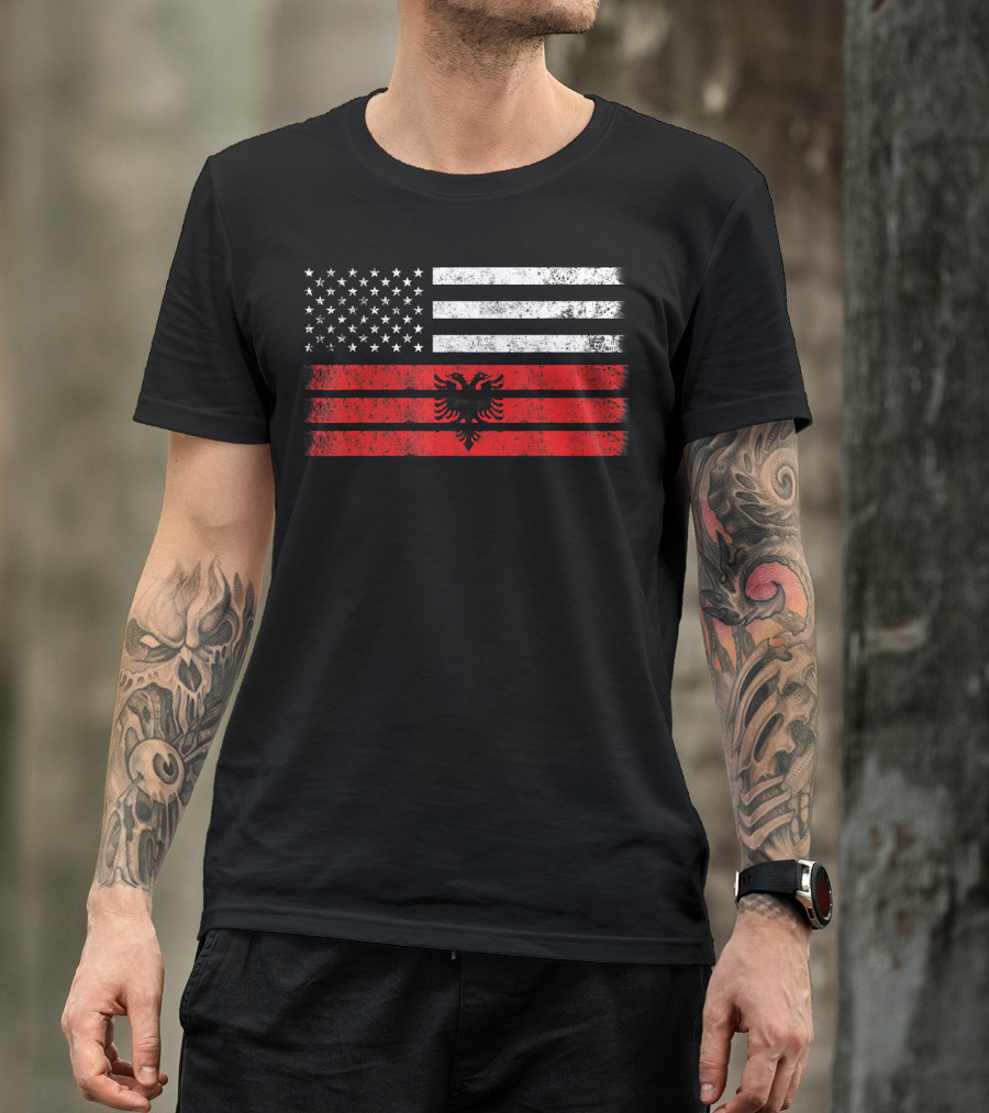 USA And Albania Flag Fusion With Stars And Eagle T-Shirt