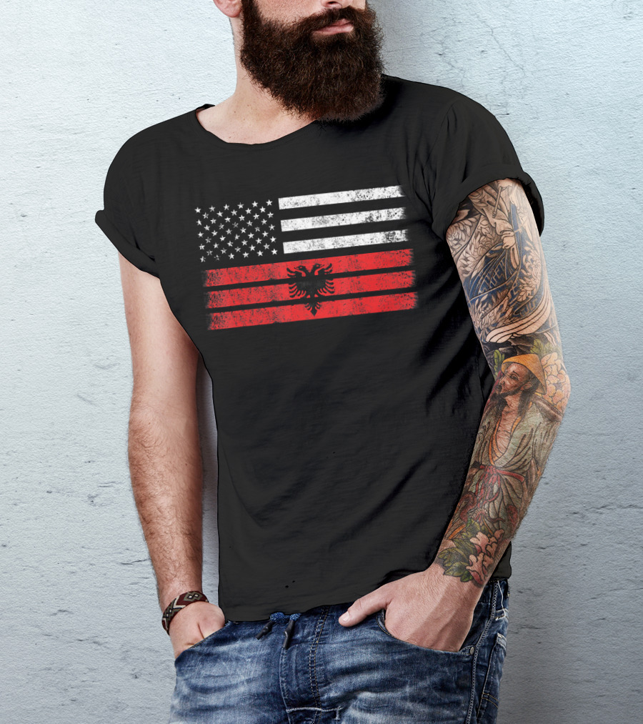 USA And Albania Flag Fusion With Stars And Eagle T-Shirt