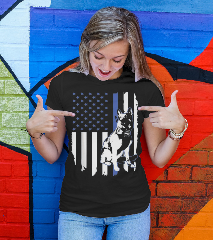 K 9 Hero German Shepherd Lover Police Dog Thin Blue Line Flag T-Shirt