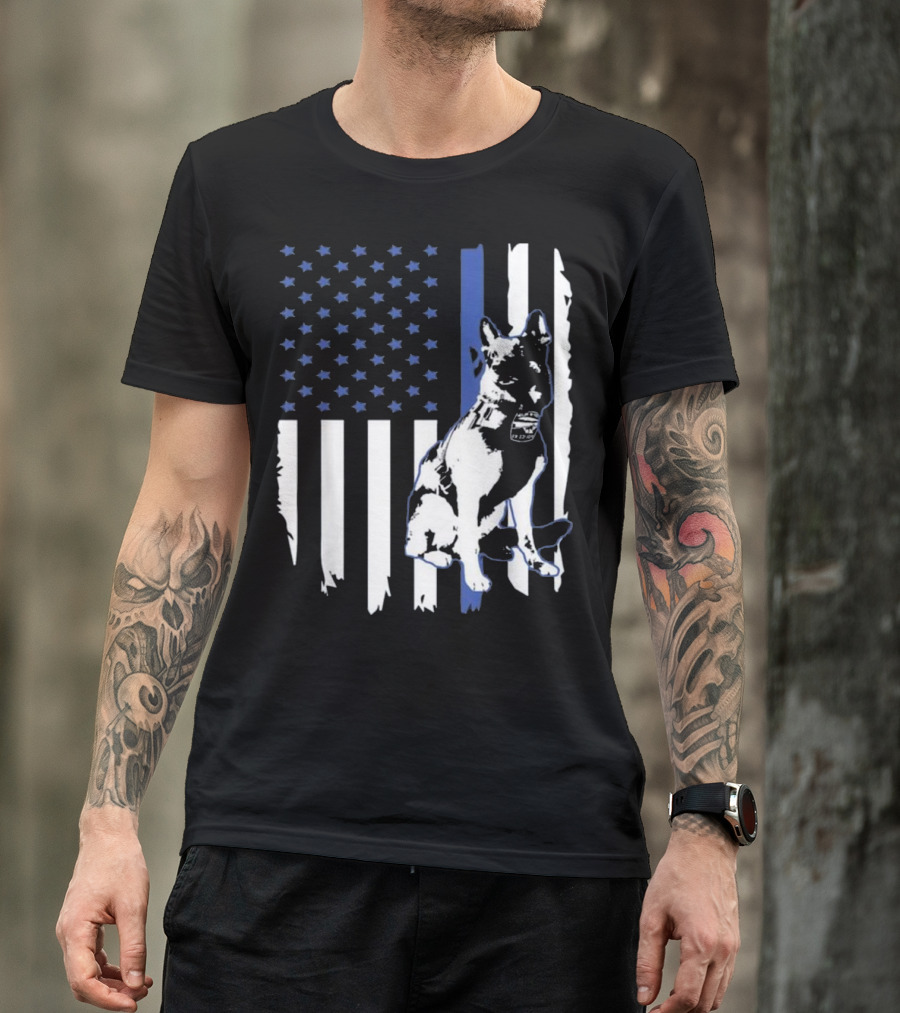 K 9 Hero German Shepherd Lover Police Dog Thin Blue Line Flag T-Shirt