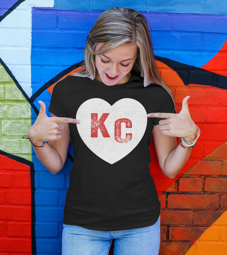 KC Kansas City Heart Royal Blue And Red Patrio T-Shirt
