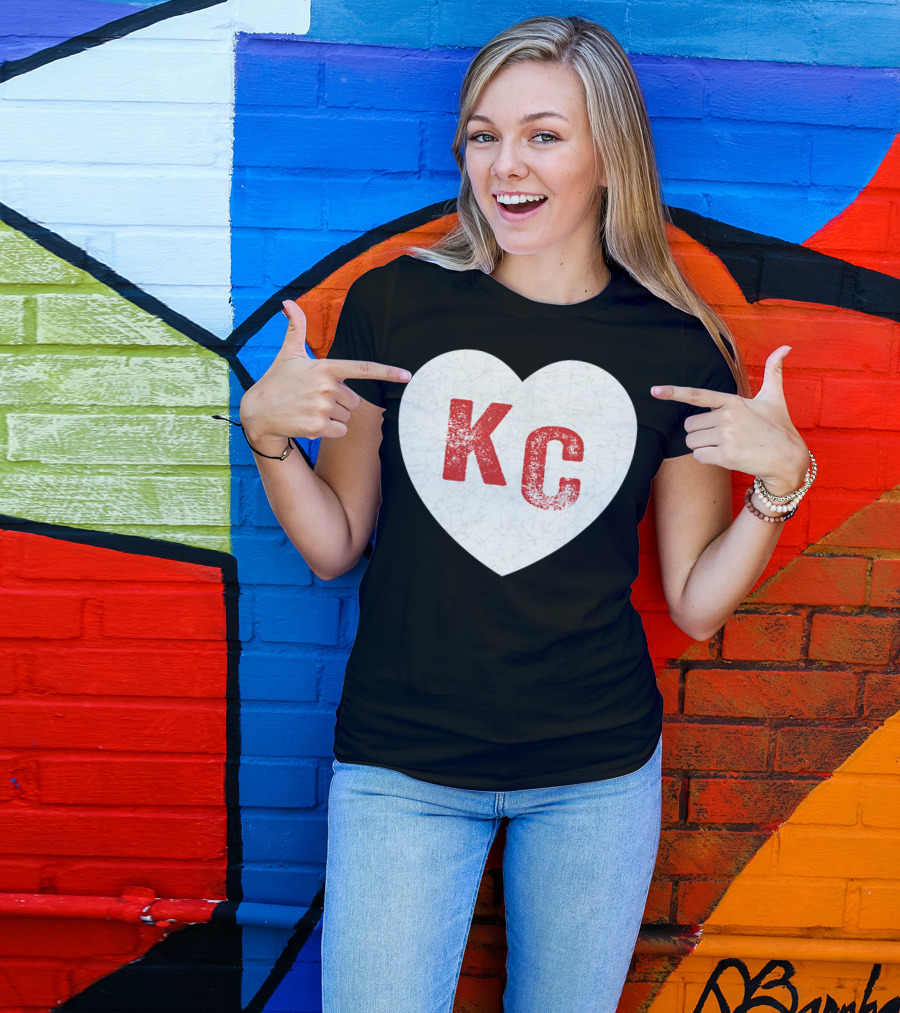 KC Kansas City Heart Royal Blue And Red Patrio T-Shirt