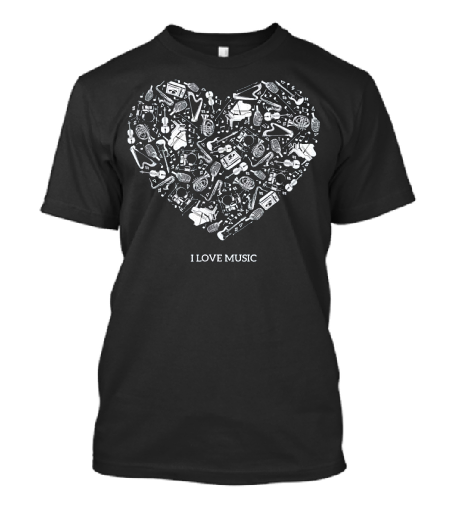 I Love Music Heart Musical Instruments T-Shirt