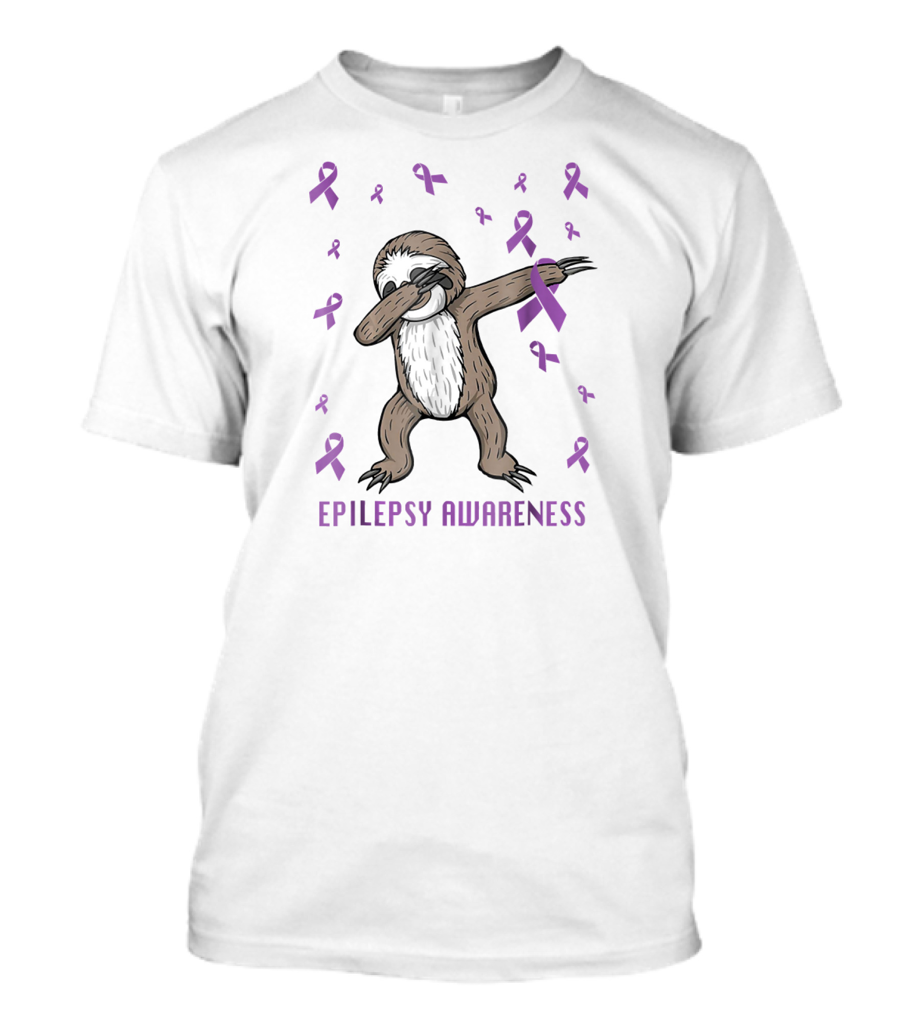 Epilepsy Awareness Dabbing Sloth With Purple Ribbons T-Shirt