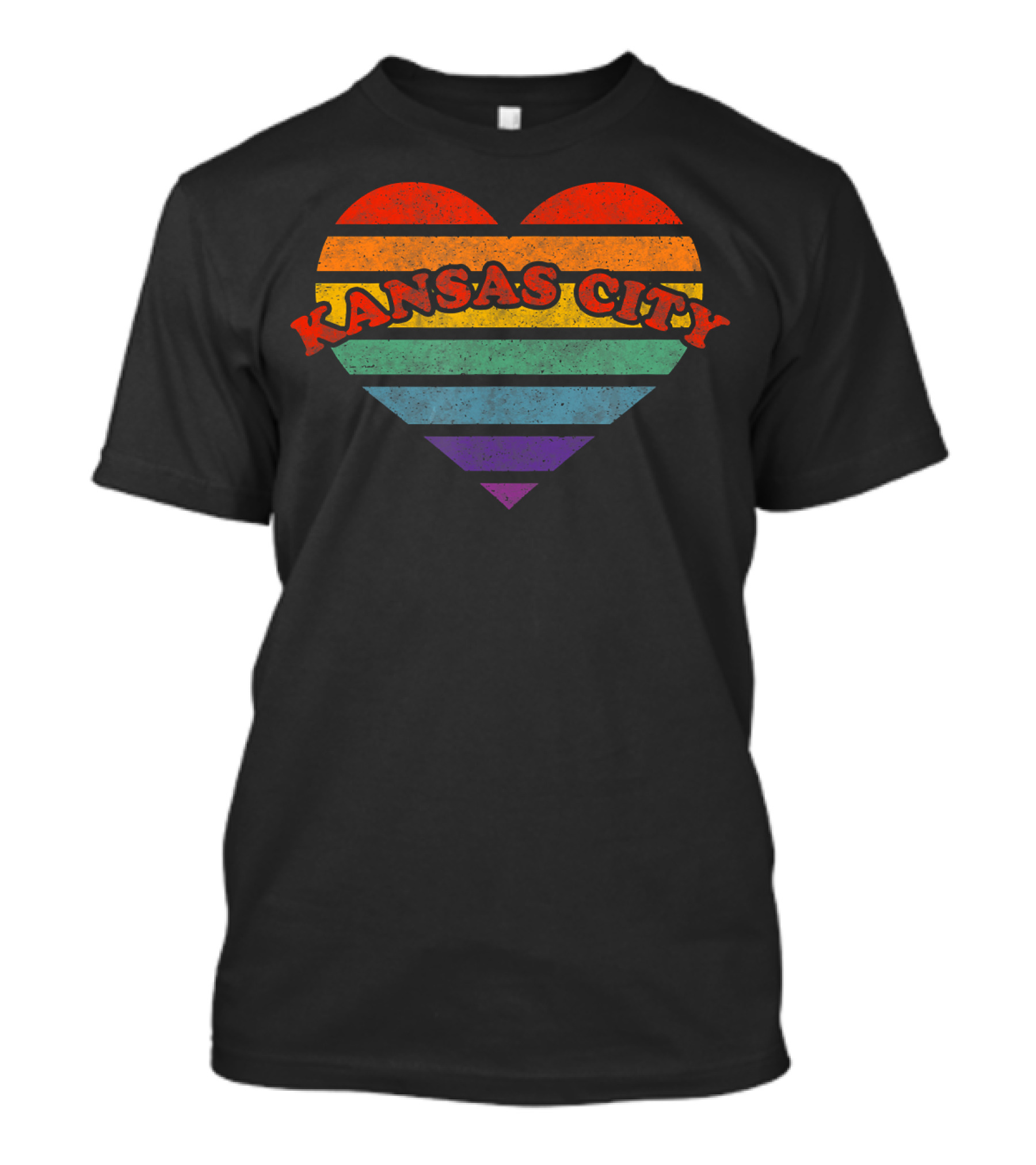 Kansas City Colorful Striped Rainbow Heart T-Shirt