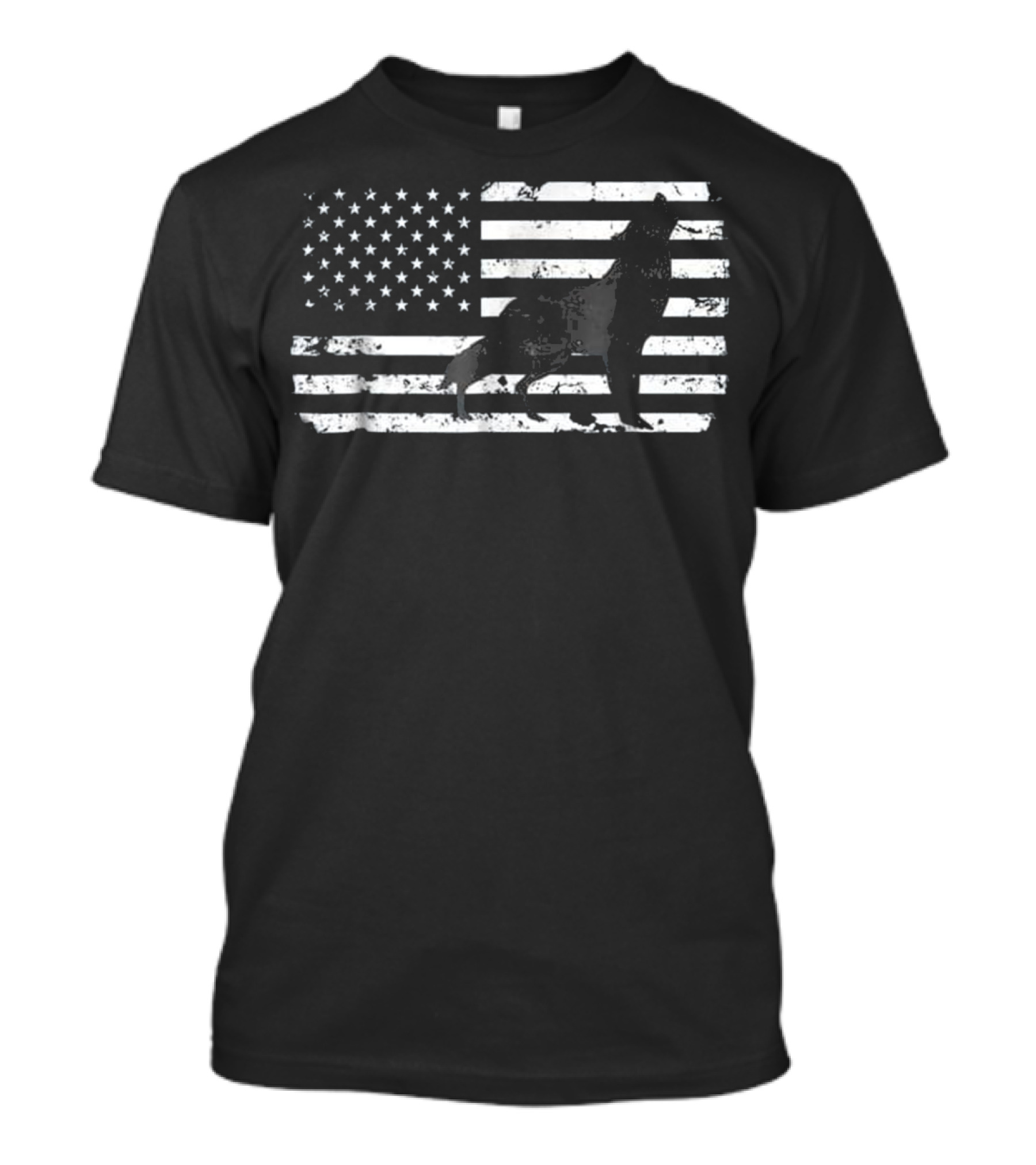 Gray Wolf Silhouette American Flag T-Shirt