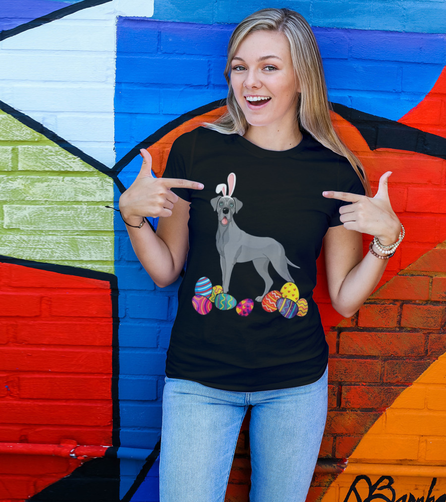 Great Dane Bunny Ears With Colorful Easter Eggs T-Shirt