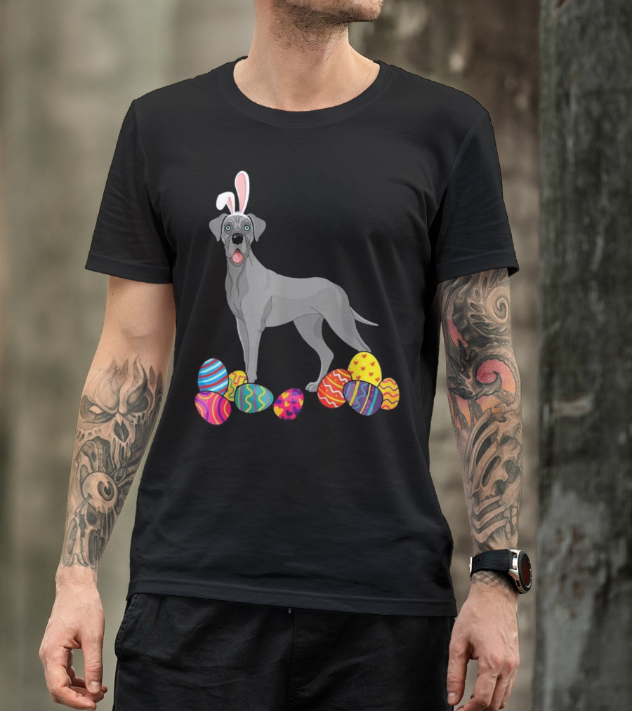 Great Dane Bunny Ears With Colorful Easter Eggs T-Shirt