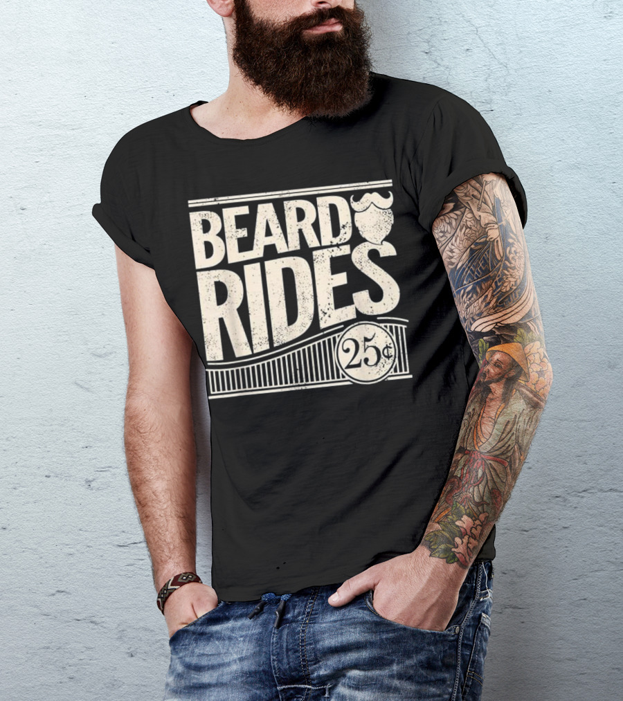 Beard Rides 25 Cents Funny Vintage Distressed Mens T-Shirt