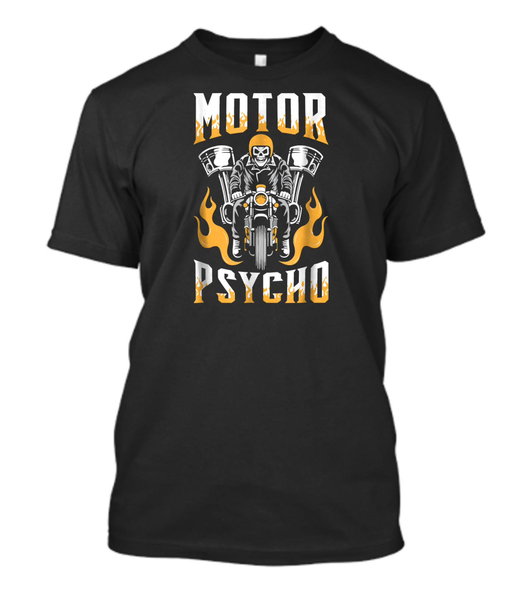 MOTOR PSYCHO Biker Skull Flames Engine Rider T-Shirt