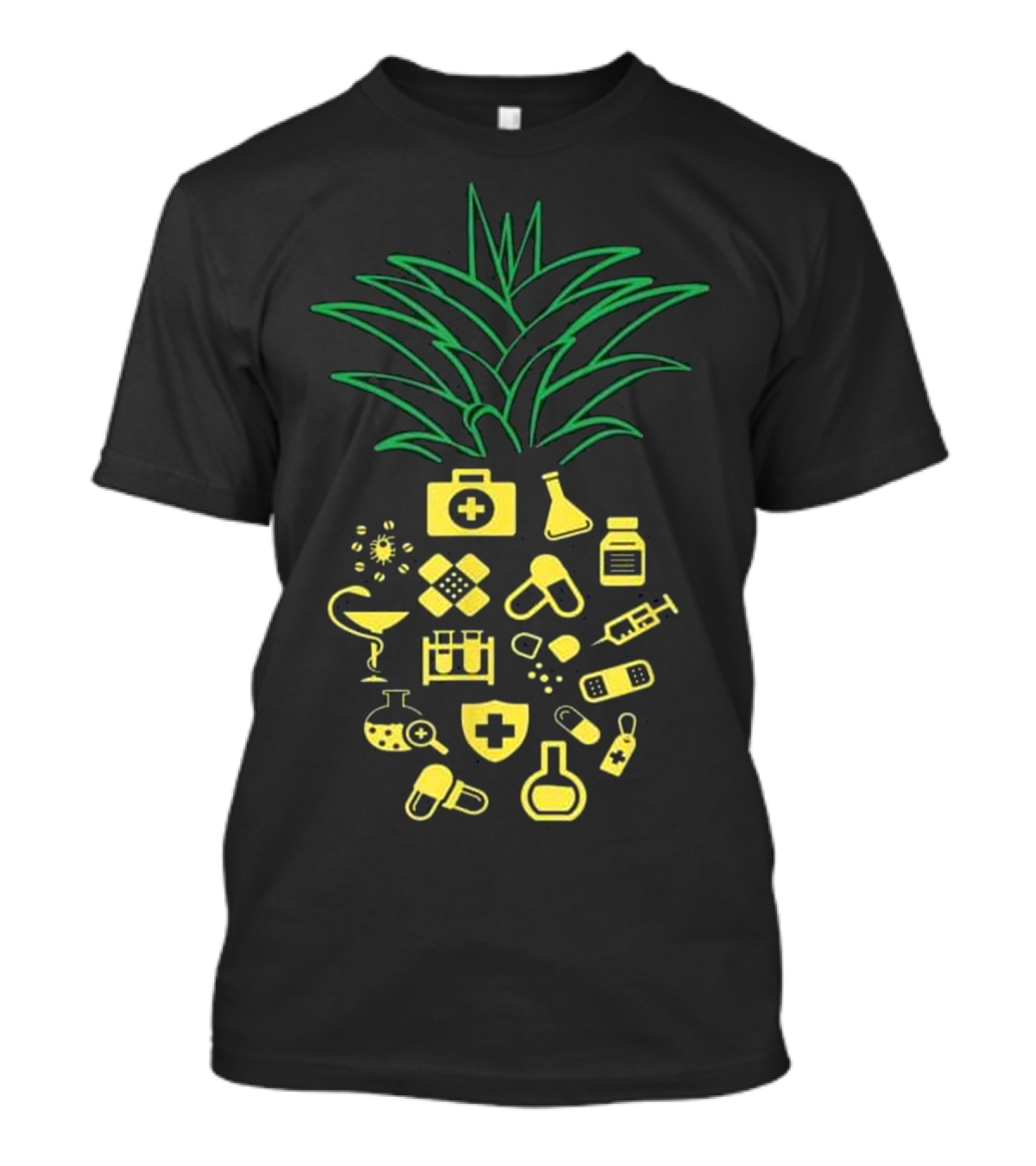 Aloha Pineapple Pharmacist Summer Pharma Medicine Icons T-Shirt