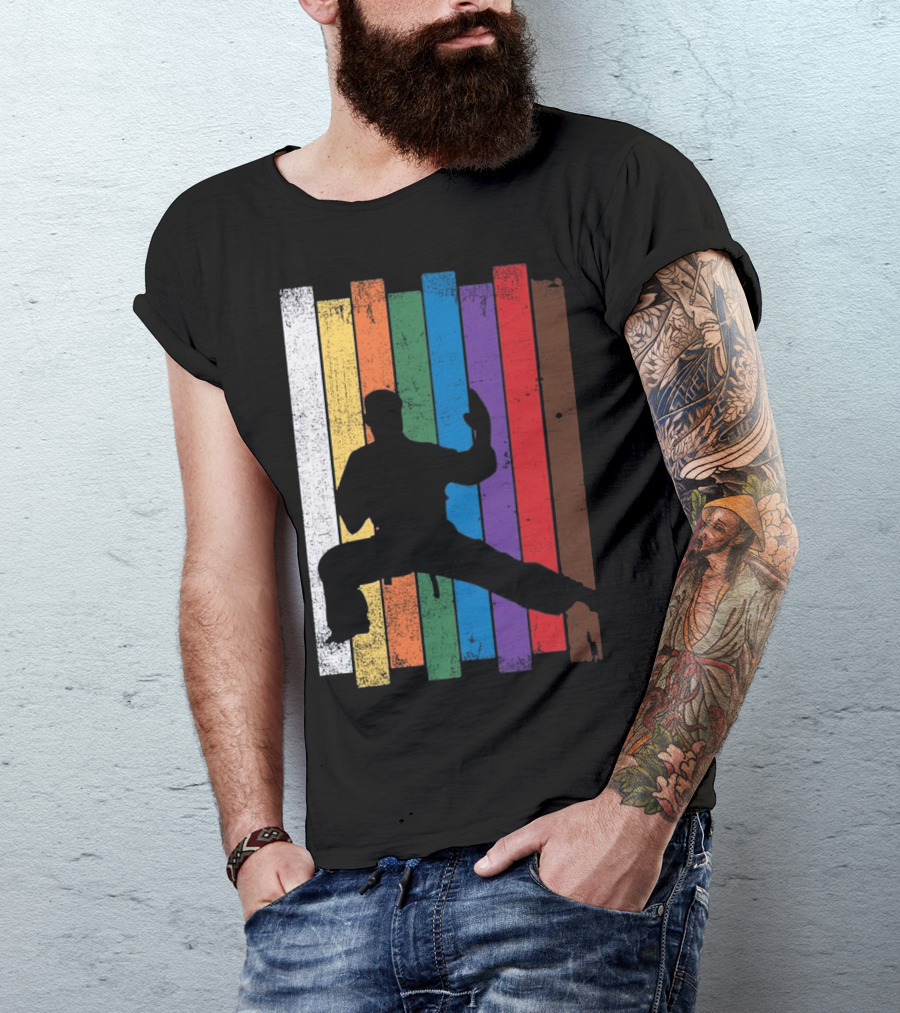 Karate Belt Colors Silhouette Martial Arts Pose T-Shirt