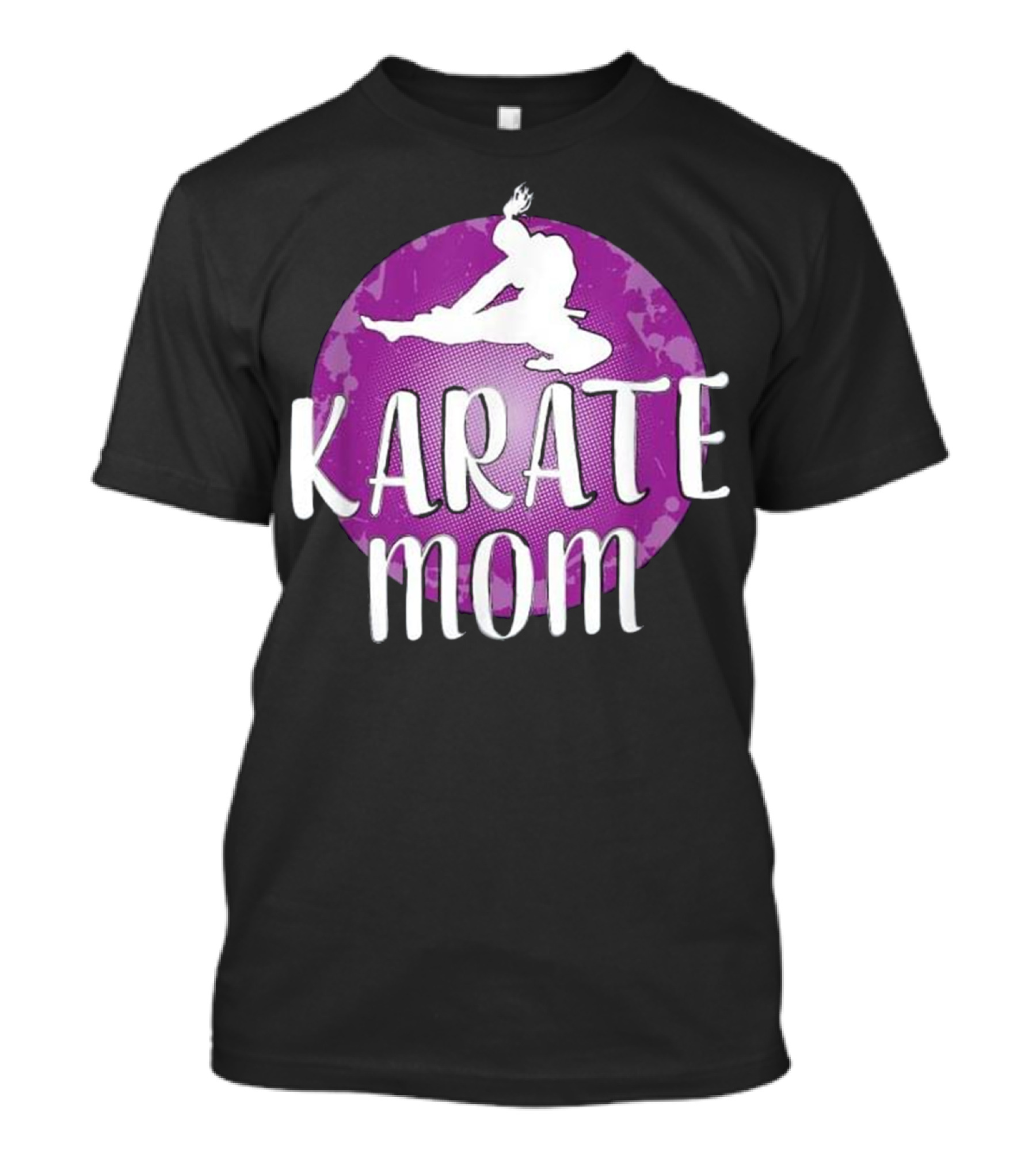 Karate Mom Martial Arts Kick Silhouette On Purple Circle Background T-Shirt