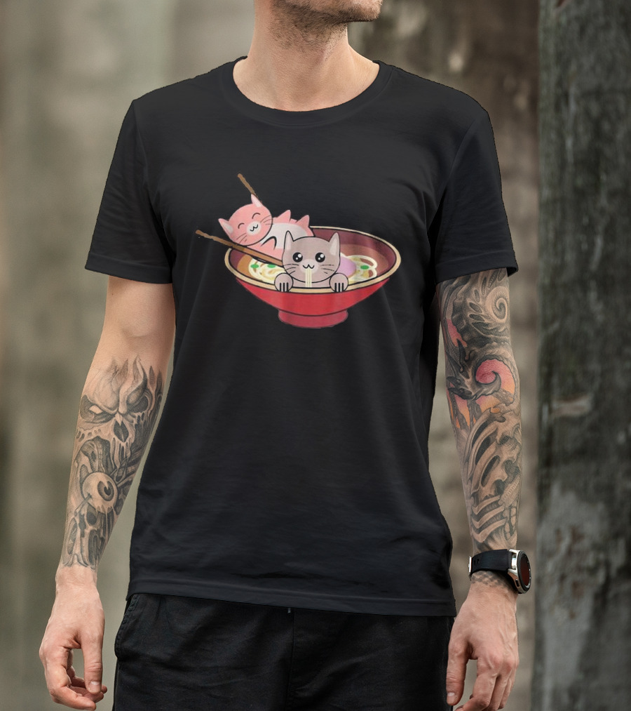 Kawaii Cats Noodles In Ramen Bowl Anime T-Shirt