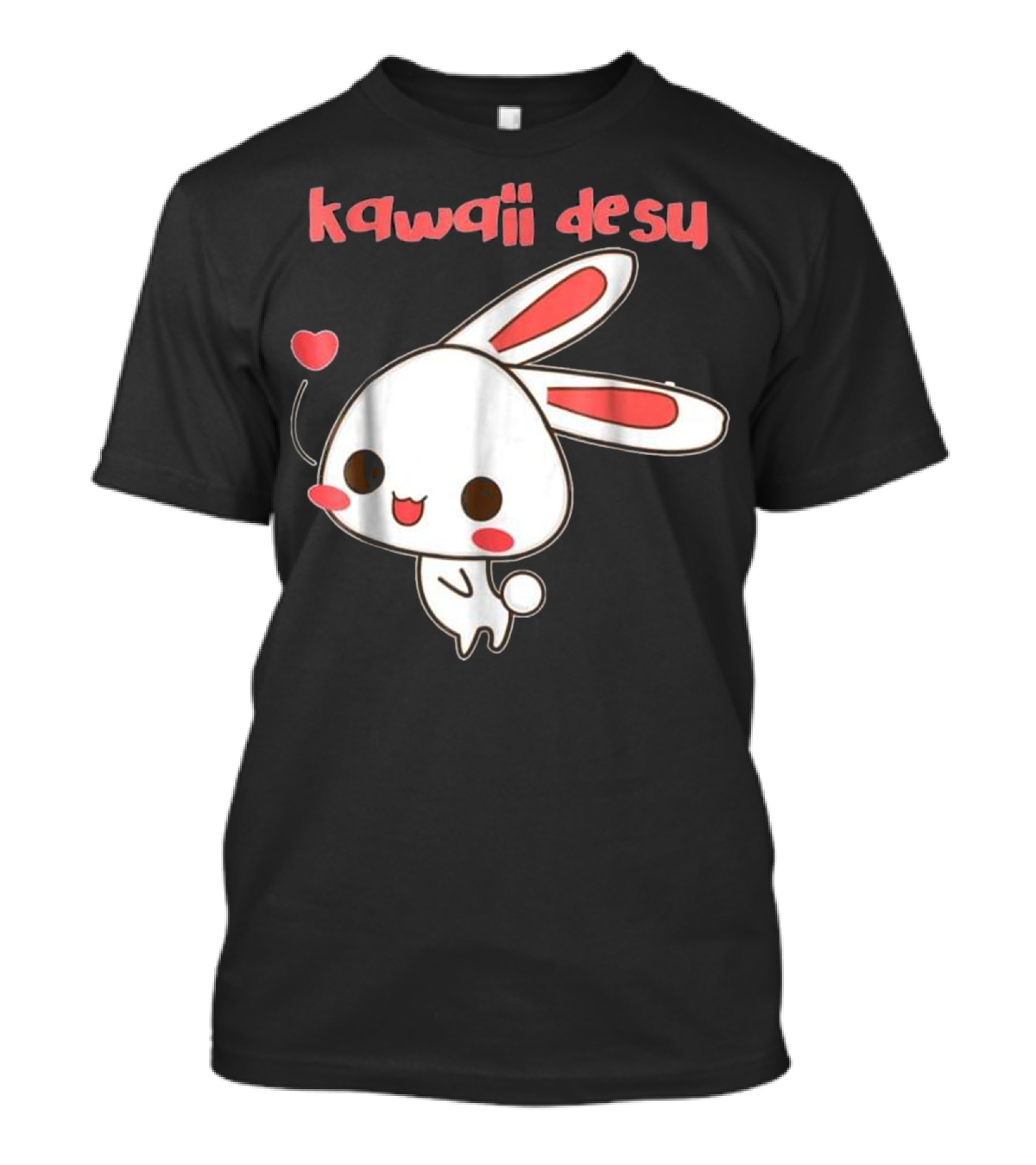 Kawaii Desu Cute Japanese Anime Rabbit With Heart Balloon T-Shirt