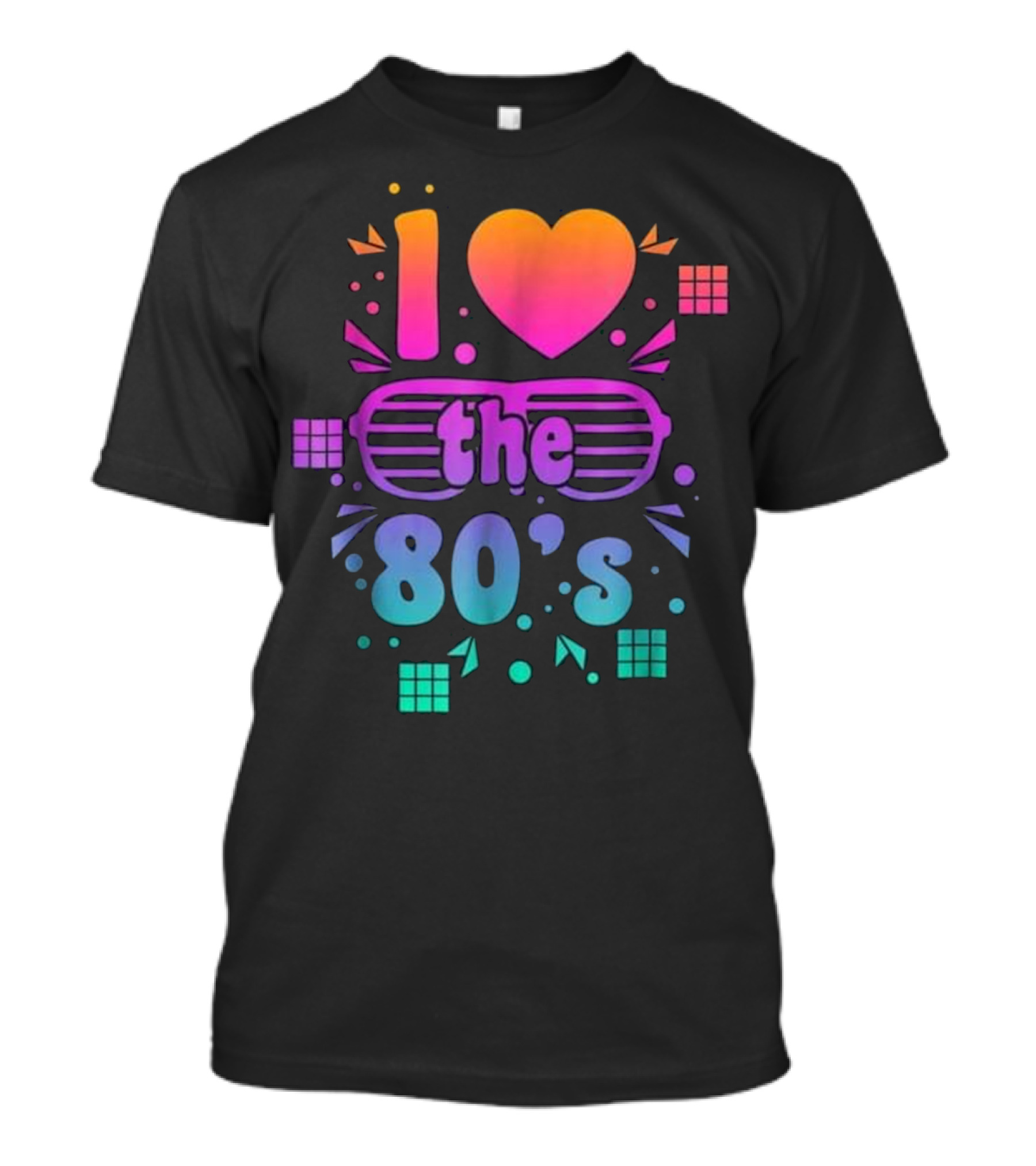I Love The 80's Cool 1980's Neon Heart Sunglasses Retro Blocks T-Shirt