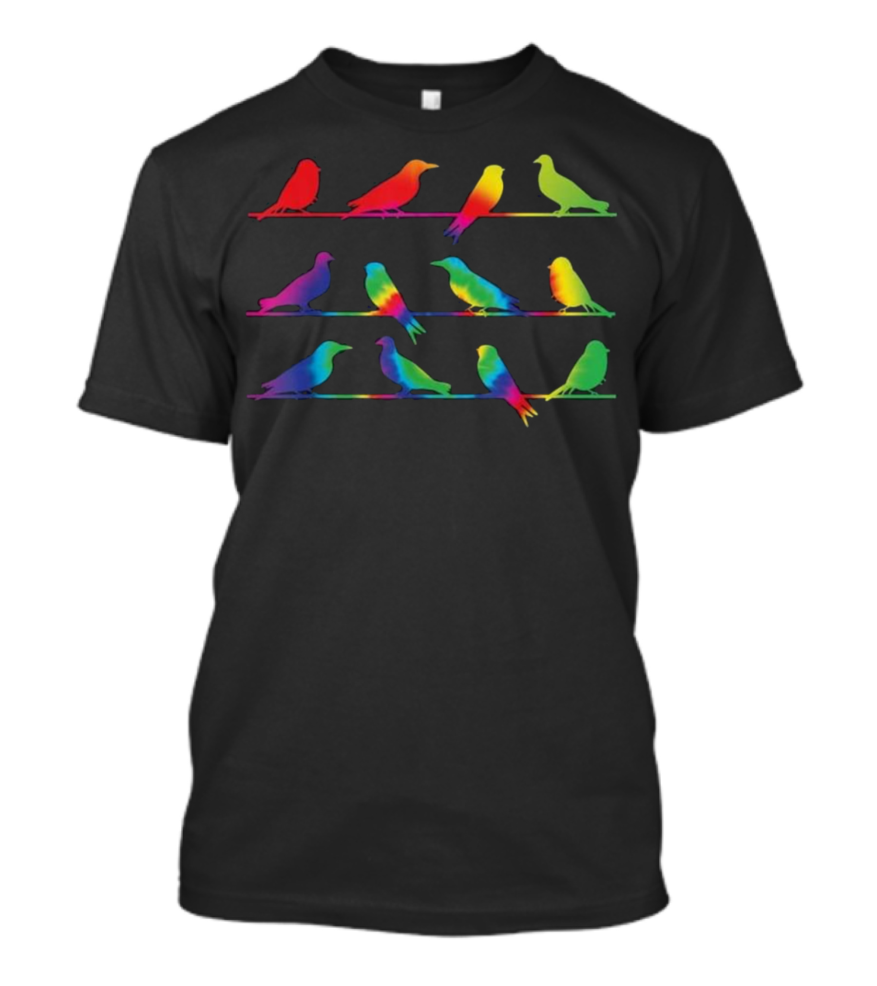 Birding Tie Dye Rainbow Birds On Wire T-Shirt