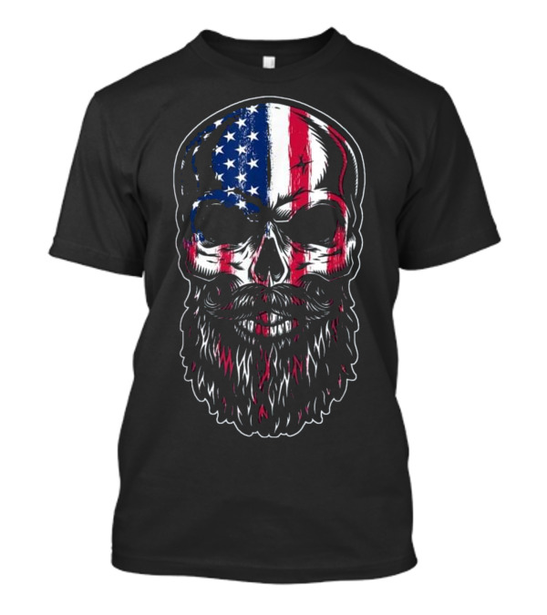 American Flag Skull Beard T-Shirt