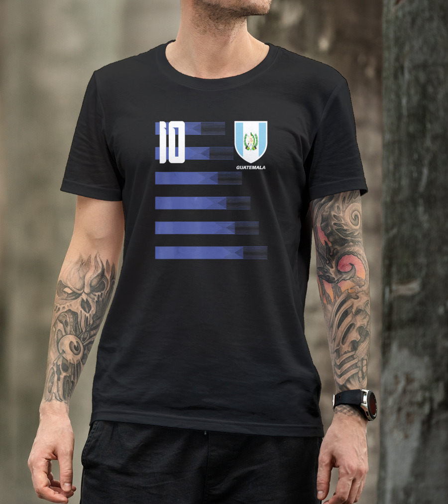 Guatemala Guatemalteco Futbol Soccer Number 10 Shield Blue Stripes T-Shirt