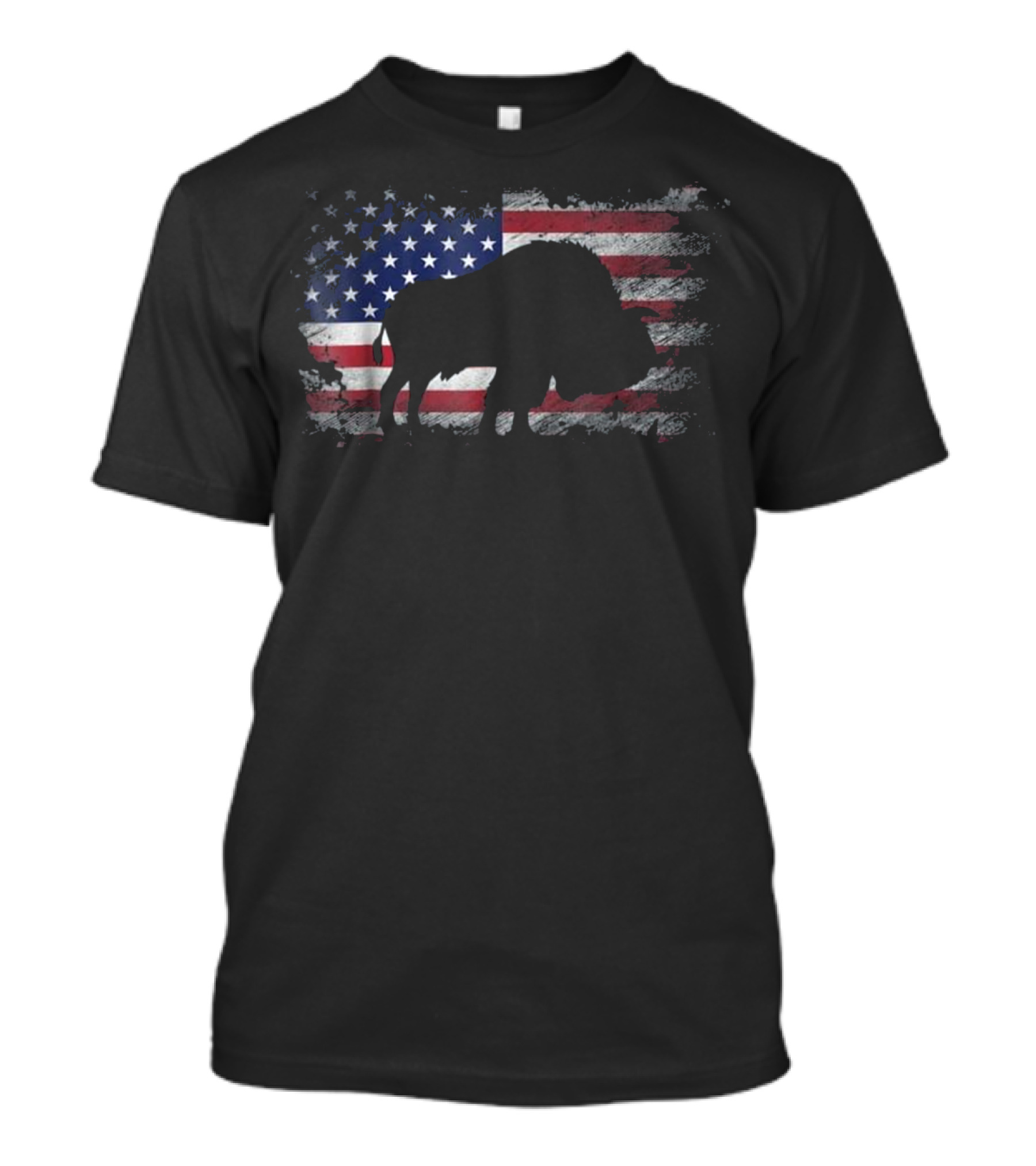 Bison Silhouette Over American Flag USA Patriotic T-Shirt