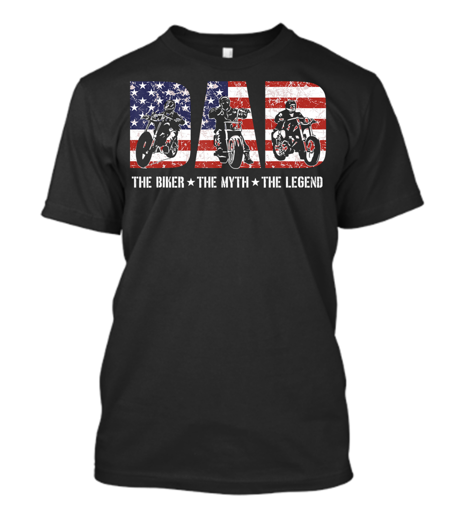 DAD The Biker The Myth The Legend American Flag Motif T-Shirt