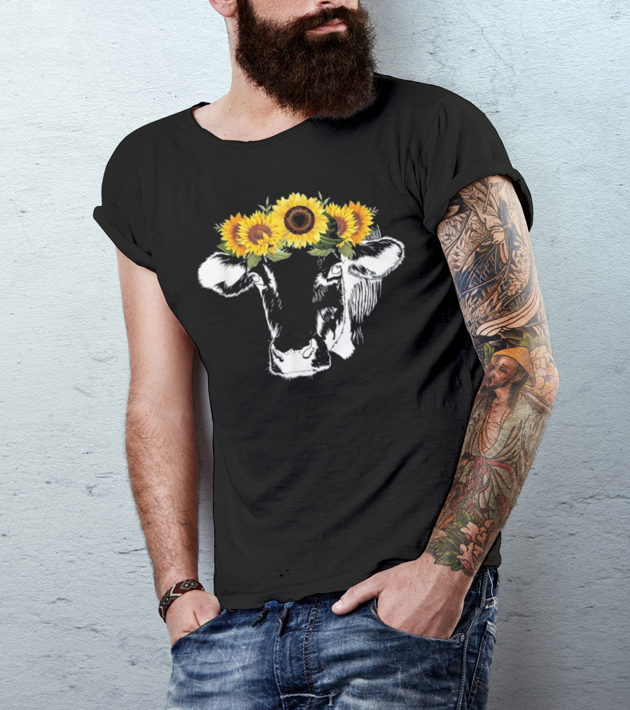 Cow Sunflower Floral Crown Cow Lover T-Shirt