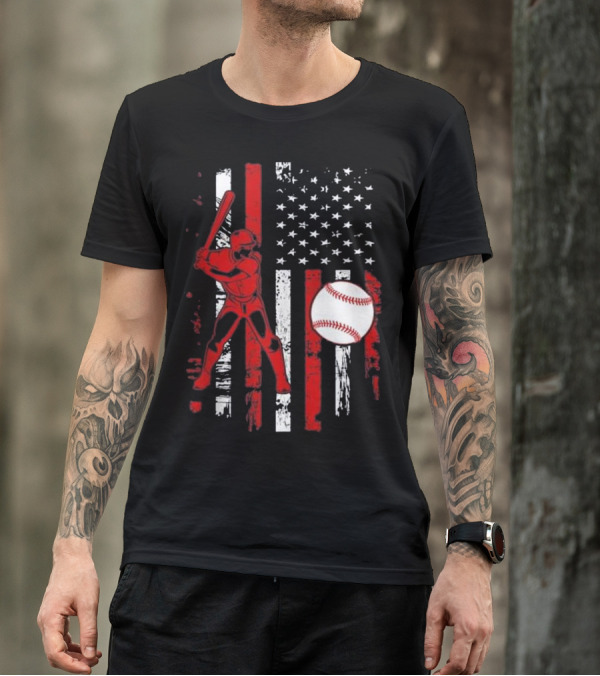 American Flag Baseball Batter Patriotic Sport T-Shirt