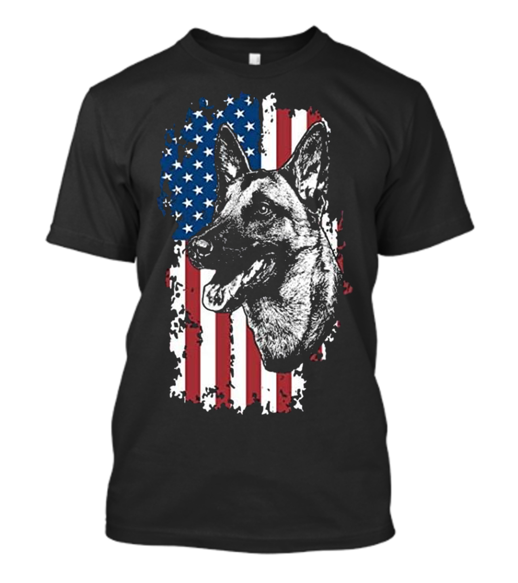 Belgian Malinois K9 Police Dog With American Flag Background T-Shirt