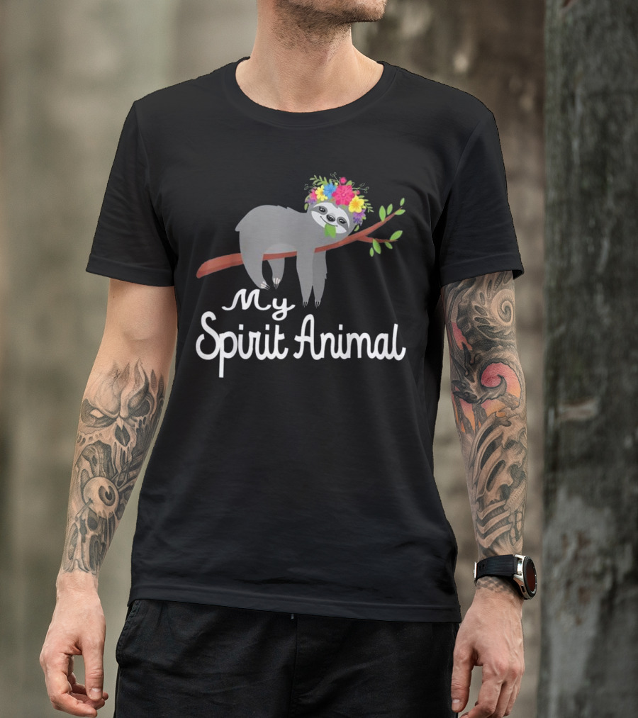 My Spirit Animal Sloth With Flower Crown On Branch T-Shirt