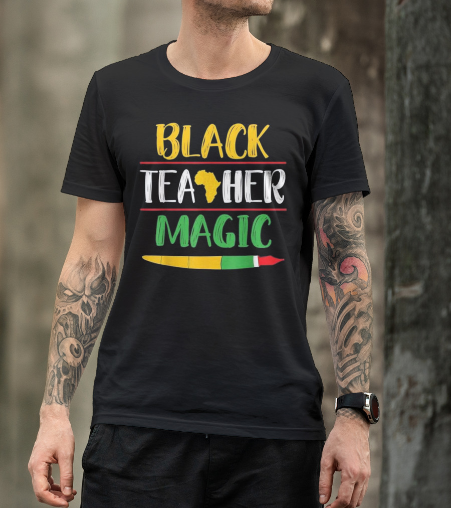 Black Teacher Magic Africa Brush Colors T-Shirt