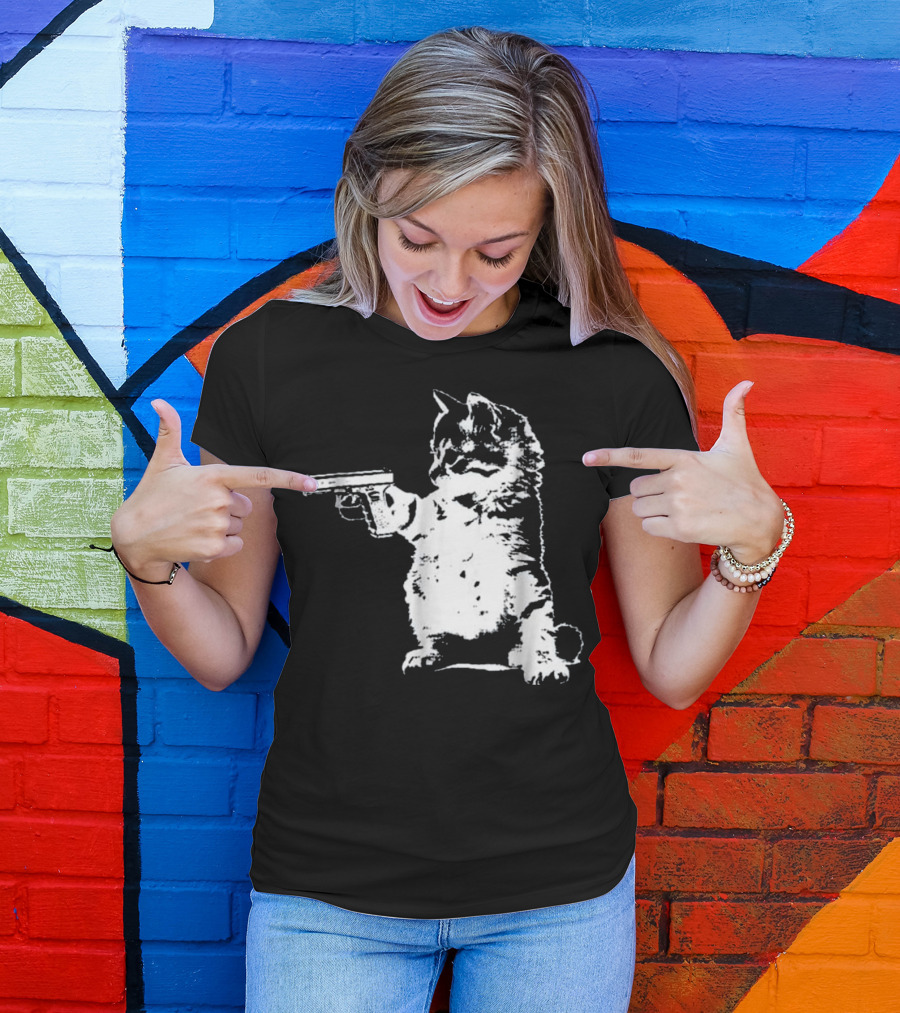 Gun Kitty Funny Cat With Gun T-Shirt