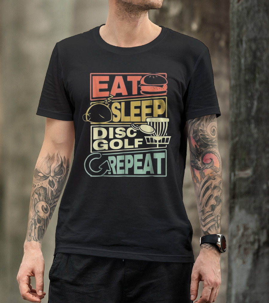 Eat Sleep Disc Golf Repeat Funny Hamburger Disc Basket T-Shirt