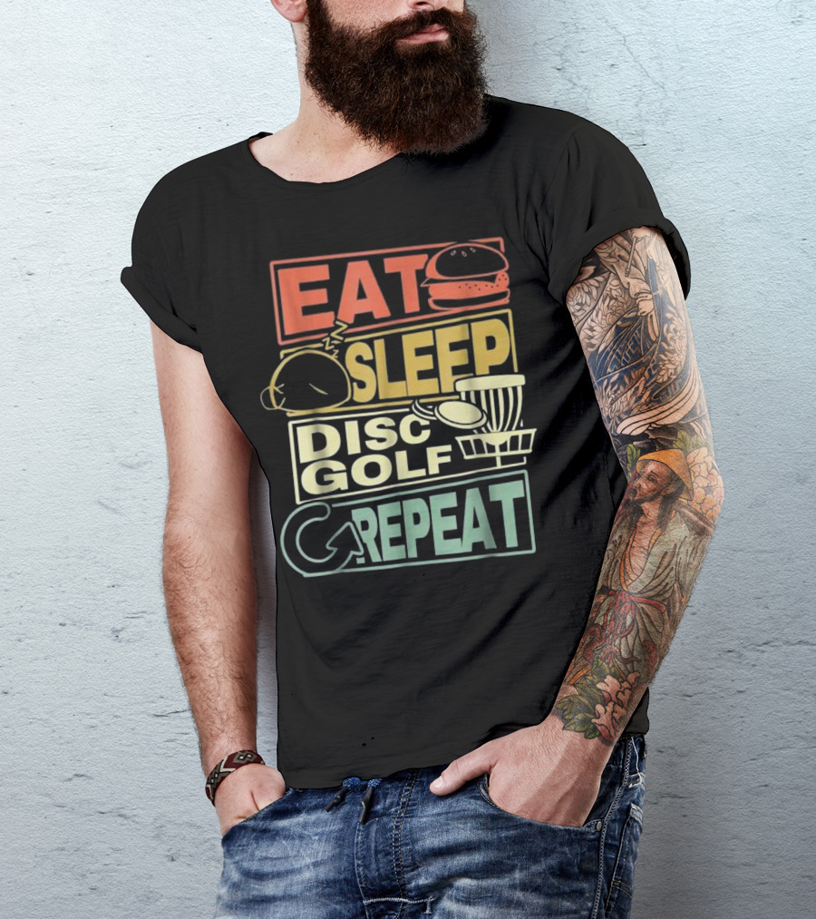 Eat Sleep Disc Golf Repeat Funny Hamburger Disc Basket T-Shirt