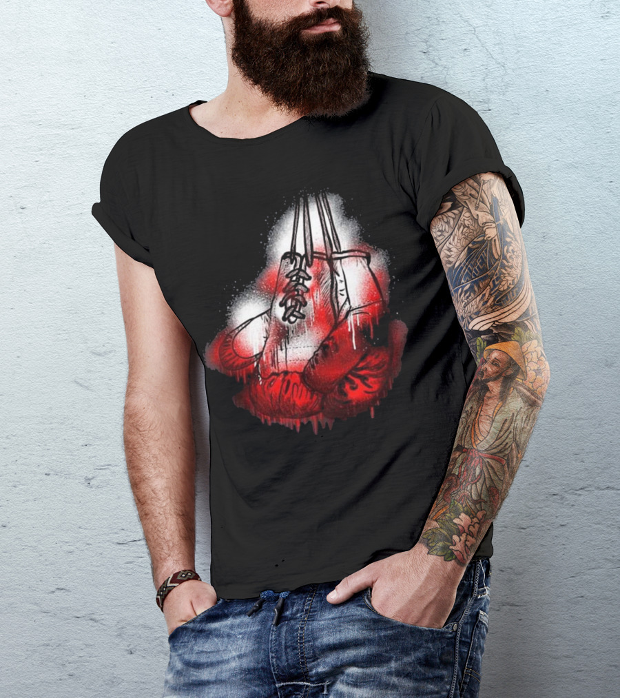 Bleeding Boxing Glovesox Fightin Hanging Gloves Crimson Drip T-Shirt