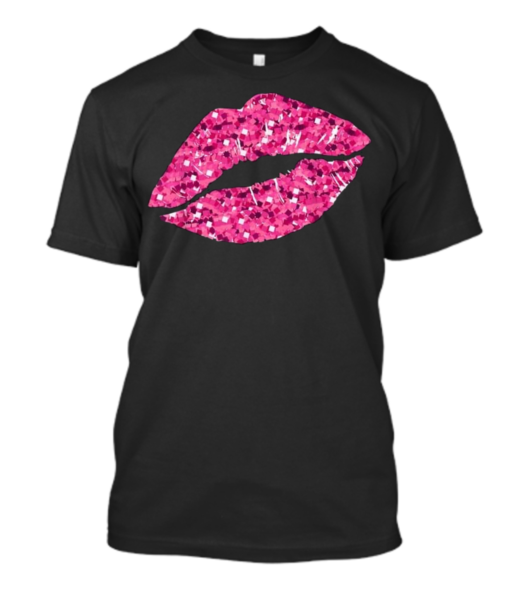 Rose Gold Lipstick Kiss Hot 80s Aesthetic Glamorous Pink Sequin Sparkle Lips T-Shirt